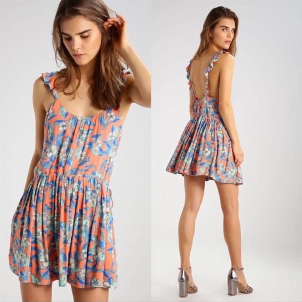Free People Floral Mini Dress - Blue and Orange